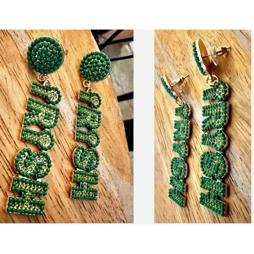 St Patrick's Day Earrings Irish Embellished Green Crystal Clovers Festiv… - Picture 3 of 11